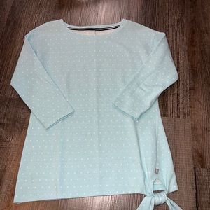 T by Talbots Blue w White Polka Dots Shirt Womens XS 3/4 Sleeve Side Bow tie